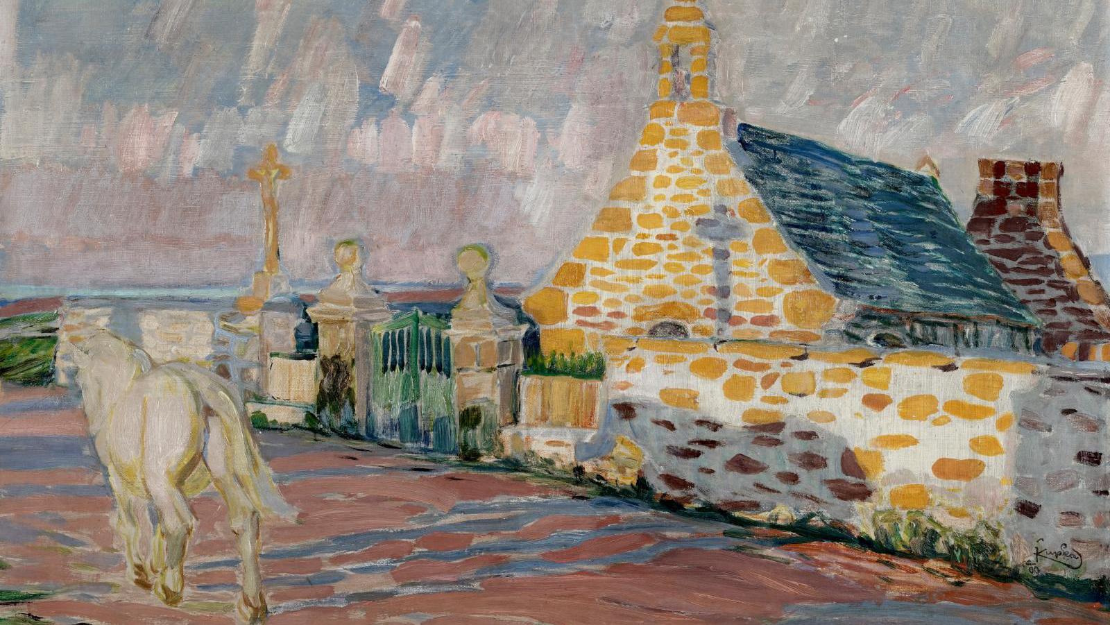 Frantisek Kupka (1871-1957), Le Cheval blanc, la chapelle Sainte-Anne devant la mer, Trégastel (The White Horse, Saint Ann’s Chapel before the Sea, Trégastel), 1909, oil on canvas, signed and dated lower right, 54.5 x 81.5 cm (21.46 x 32.09 in). Estimate: €200,000/300,000