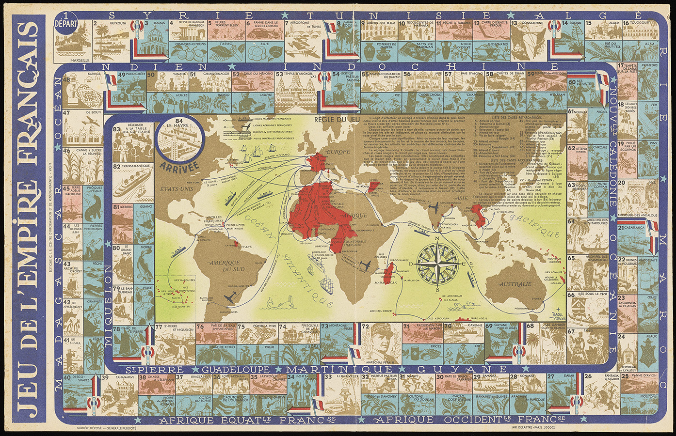 Raoul Auger (1904–1991), Jeu de l’Empire Français (The French Empire Game), two-sided game board, 1941. Imprimerie Delattre. Image courtesy of Getty Publications Raoul Auger (1904–1991), Jeu de l’Empire Français (The French Empire Game), two-sided game board, 1941. Imprimerie Delattre. Image courtesy of Getty Publications