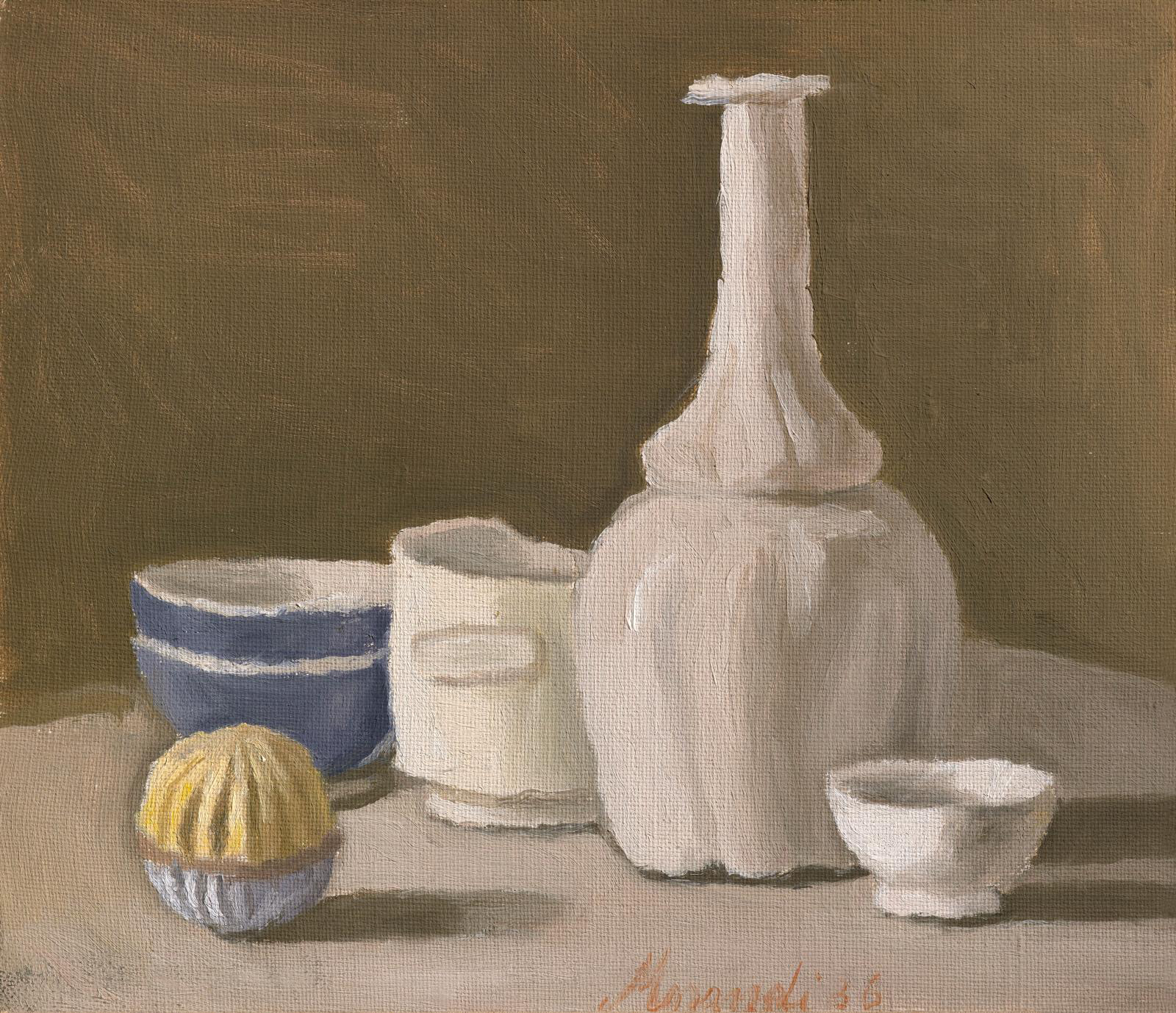 Giorgio Morandi (1890–1964), Nature morte (Still Life), 1936, oil on canvas, 32 x 37 cm/12.59 x 14.5 in, Mamiano di Traversetolo (Parma), Fondazione Magnani-Rocca (detail). © ADAGP, PARIS 2021