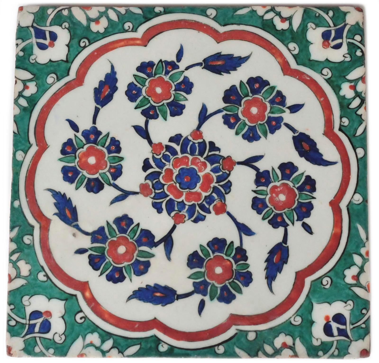 Iznik tile, green ground, JM Béalu & Fils.