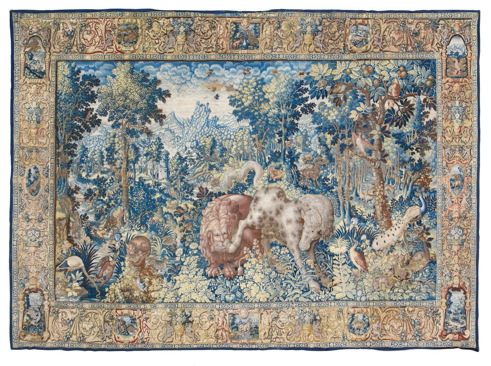 Flanders, c. 1600. Attributed to the workshop of Jan Raes in Enghien, "Pugnae Ferarum" tapestry in silk, wool and silver thread, featuring a fight between a horse and a lion, 342 x 507 cm/11.2 x 16.6 ft. Paris, Tuesday 19 January 2021. Coutau-Bégarie auction house. Mr. Kassapian. Result: €90,160