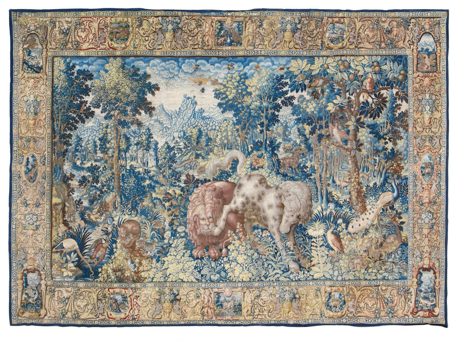 Flanders, c. 1600. Attributed to the workshop of Jan Raes in Enghien, "Pugnae Ferarum" tapestry in silk, wool and silver thread, featuring a fight between a horse and a lion, 342 x 507 cm/11.2 x 16.6 ft. Paris, Tuesday 19 January 2021. Coutau-Bégarie auction house. Mr. Kassapian. Result: €90,160 Flanders, c. 1600. Attributed to the workshop of Jan Raes in Enghien, "Pugnae Ferarum" tapestry in silk, wool and silver thread, featuring a fight between a horse and a lion, 342 x 507 cm/11.2 x 16.6 ft. Paris, Tuesday 19 January 2021. Coutau-Bégarie auction house. Mr. Kassapian. Result: €90,160